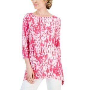 JM Collection Women Pink White Tunic Top Small/P Pullover Preppy Casual Textured